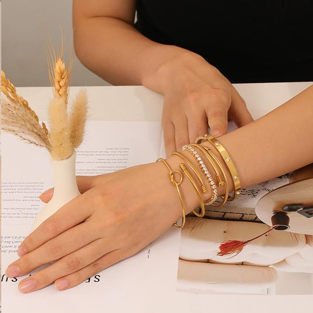 18 K Gold Plated Love Bangle Bracelet Stack Cuff Jewelry for Women Jewelry Set for Women Gift with Box