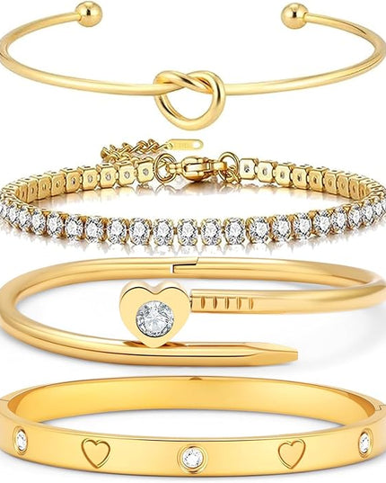18 K Gold Plated Love Bangle Bracelet Stack Cuff Jewelry for Women Jewelry Set for Women Gift with Box