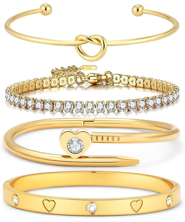 18 K Gold Plated Love Bangle Bracelet Stack Cuff Jewelry for Women Jewelry Set for Women Gift with Box