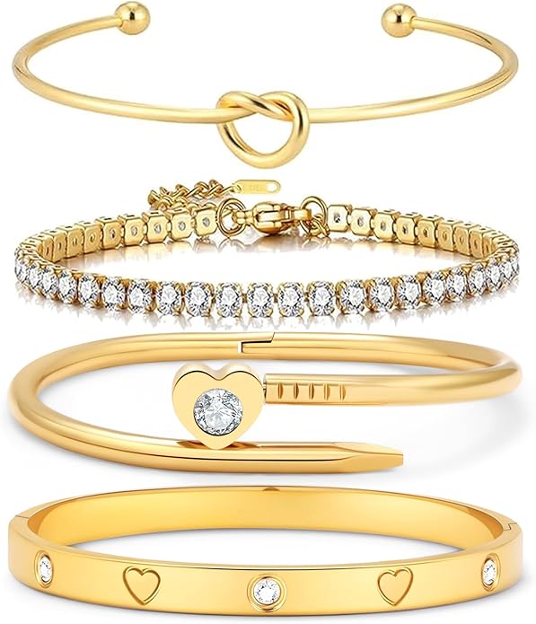 18 K Gold Plated Love Bangle Bracelet Stack Cuff Jewelry for Women Jewelry Set for Women Gift with Box