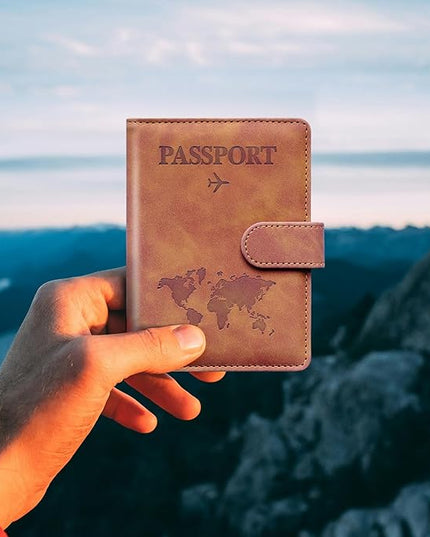 Passport Holder for Travel,Passport Holder with Card Slots Holder,Passport Case,Passport cover for Women and Men,Passport Wallet Travel Essentials and Accessories (Buckle, Brown)