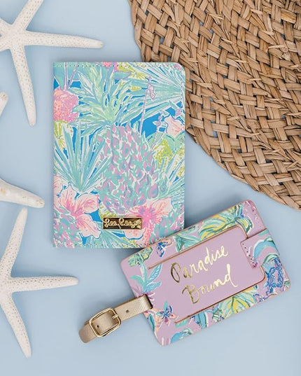Lilly Pulitzer Vegan Leather Passport Holder, Cute Passport Cover, Travel Wallet with Credit Card Slots, Swizzle In