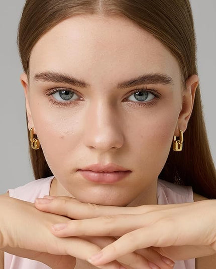 18K Gold Plated Chunky Hoop Earrings for Women Fashion Thick Gold Hoops Set Jewelry for Birthday Christmas Gifts