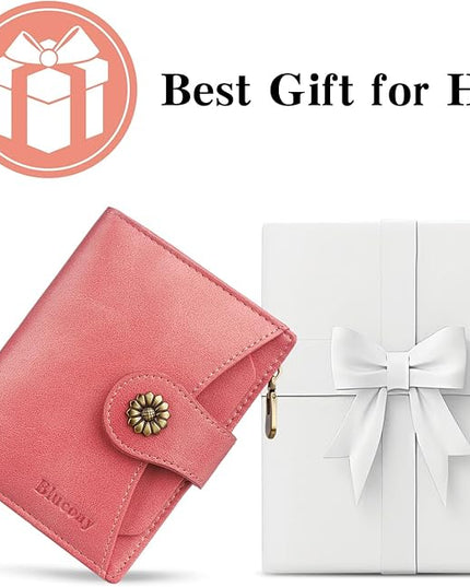 Blucoay Womens Wallet,RFID Blocking Wallet Women Soft Leather Bifold Small Wallets For Women Card Holder With Removable ID Window(pink)