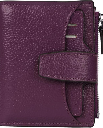 AINIMOER Women's RFID Blocking Leather Small Compact Bi-fold Zipper Pocket Wallet Card Case Purse with id Window