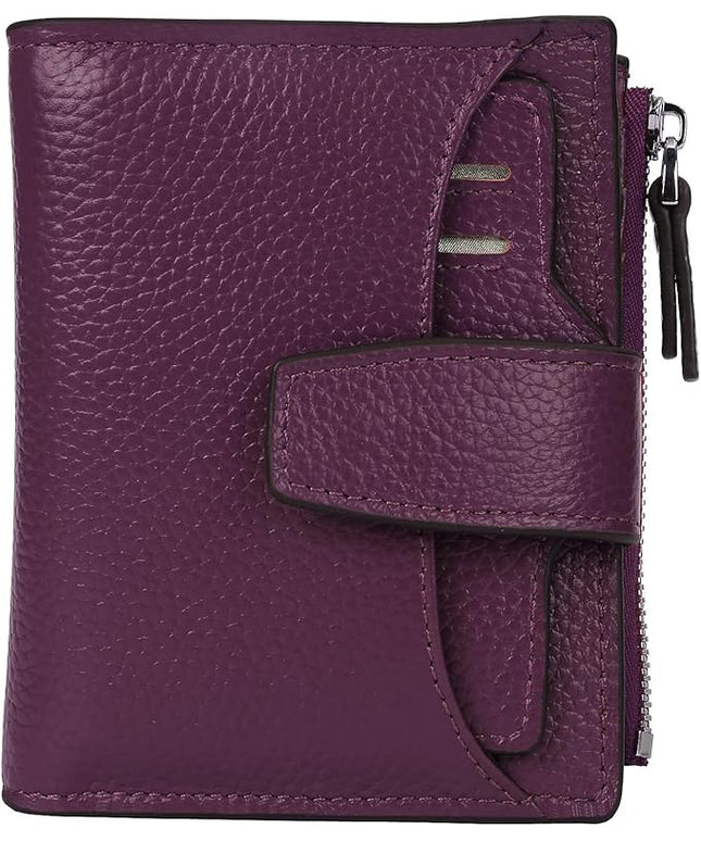 AINIMOER Women's RFID Blocking Leather Small Compact Bi-fold Zipper Pocket Wallet Card Case Purse with id Window