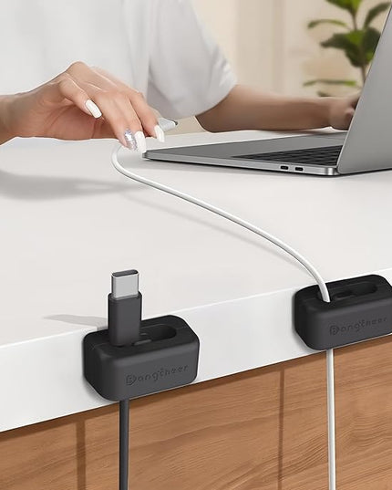 8 Pack Dual-Slot Silicone Cord Cable Clips with Strong Nano Adhesive Cable Organizer Press-to-Lock Design Desktop Wire Management for Home, Office, Car, Desk, Nightstand (Black-8Pack)