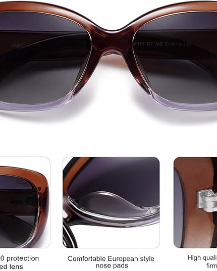 SOJOS Vintage Square Sunglasses for Women Polarized UV Protection Havana Frame SJ2111