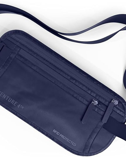 VENTURE 4TH Money Belt for Travel – Hidden Under-Clothes RFID Blocking Passport Holder & Slim Travel Wallet Pouch for Men & Women to Protect Cash, Cards & Documents (Sleek Navy Blue)