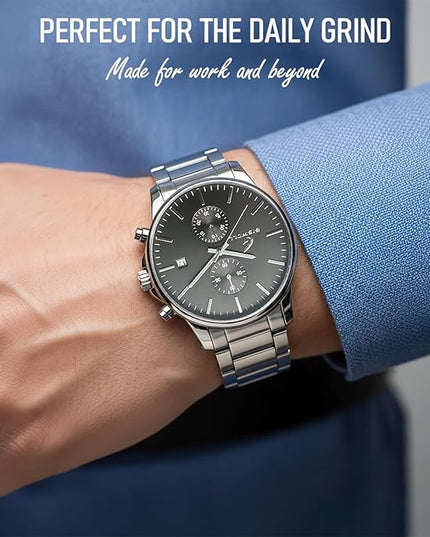 Stylish Stainless Steel Chronograph Watches for Men with a Hefty, Solid-Build Feel — Waterproof Quartz Mens Watches with Auto Date & Second Subdials, Valentines Day Gifts for Him, Boyfriend, Husband, Dad