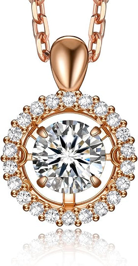 MomentWish Floating Necklace for Women, 0.5/1 Carat Dancing Moissanite Necklace for Her 925 Sterling Silver Pendant Anniversary Birthday Christmas Gift for Wife Mom Girlfriend