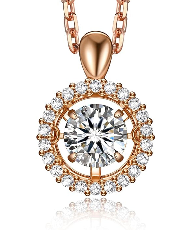 MomentWish Floating Necklace for Women, 0.5/1 Carat Dancing Moissanite Necklace for Her 925 Sterling Silver Pendant Anniversary Birthday Christmas Gift for Wife Mom Girlfriend