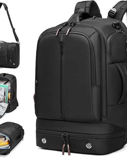 Somago 16 Inch Laptop Backpack Water Resistant Carry On Daypack Backpack Anti Theft Travel Rucksack Backpack with Shoe Compartment Shoulder Strap for Men Women, 33L (Black)