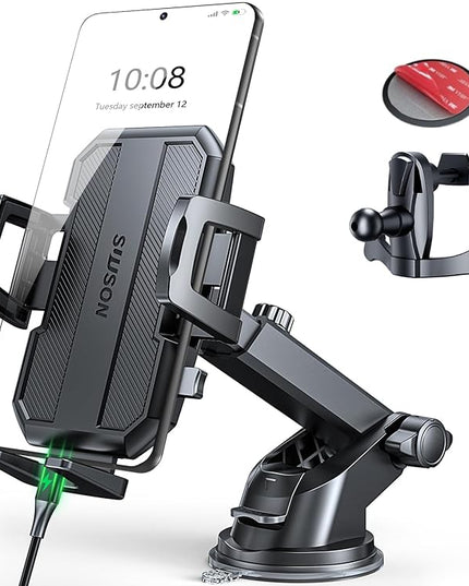 3 in 1 Car Phone Holder, Dashboard & Windshield & Vent Universal Car Mount Phone Holder for Your Car, Cell Phone Holder Truck for iPhone 17 16 15 Pro Max 25 Samsung, Matte Black