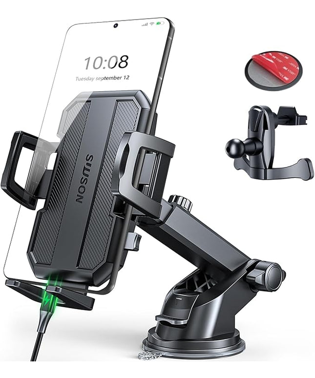 3 in 1 Car Phone Holder, Dashboard & Windshield & Vent Universal Car Mount Phone Holder for Your Car, Cell Phone Holder Truck for iPhone 17 16 15 Pro Max 25 Samsung, Matte Black