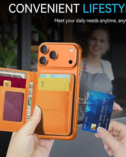 Vinich for MagSafe Wallet Magnetic RFID Blocking Card Holder Compatible with MagSafe Phones and Cases, Strong Magnet Minimalist Phone Wallet for iPhone 17/16/15/14/13/12/Pro/Max/Plus, Orange