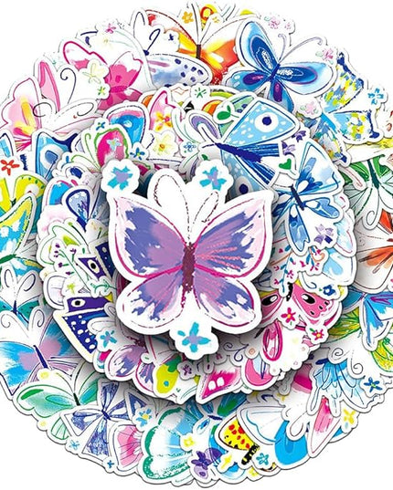 Colorful Butterfly Stickers for Teens Boys Girls Kids|50 Pcs|Vinly Waterproof Stickers for Laptop Tablet Flasks Scrapbook Bottles Phone Luggage Notebook,Insects Decal Pack(Colorful Butterfly-50Pcs)