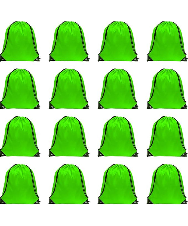GoodtoU Drawstring Bags, Nylon Backpacks with Drawstring for Sport, Traveling, Team (Green, 16Pcs)