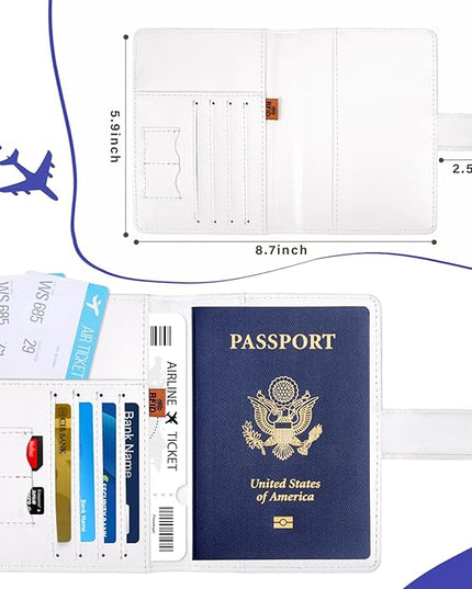COSHAYSOO Personalized RFID Passport Holder for Travel Women Passports Cover Case Air Essentials Airplane Flight Accessories Airline Plane Flying Must Haves Christmas Gifts for Woman Travelers Blue