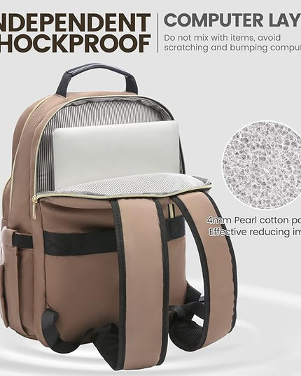 LOVEVOOK Laptop Backpack for Women 15.6 inch,Cute Womens Travel Backpack Purse,Professional Laptop Computer Bag,Waterproof Work Business College Teacher Bags Carry on Backpack with USB Port,Brown