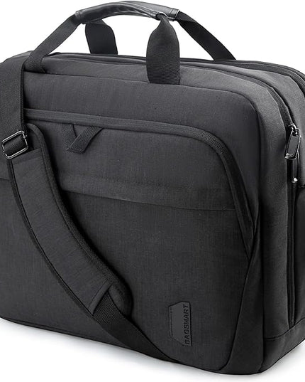 BAGSMART 18 Inch Laptop Bag, Expandable Briefcase, Computer Bag Men Women, Laptop Shoulder Bag, Work Bag Business Travel Office - Black