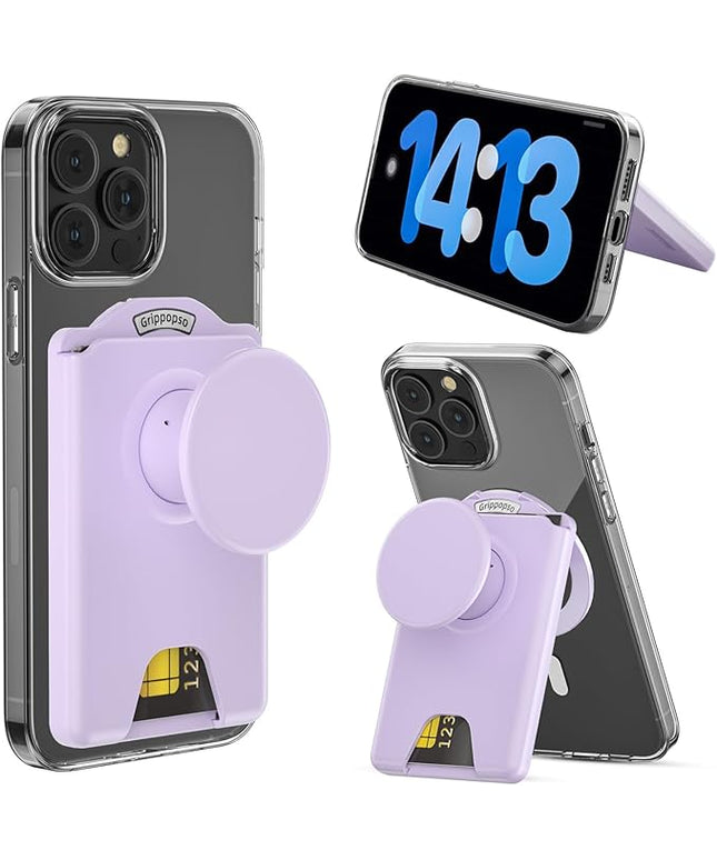 for MagSafe Wallet Stand, Magnetic Wallet Stand Adjustable, Phone Stand Card Holder with Secure Grip, for Samsung S25 S24 S23 Series and for iPhone 17 16 15 14 13 12 Series, Fit 3 Cards, Purple