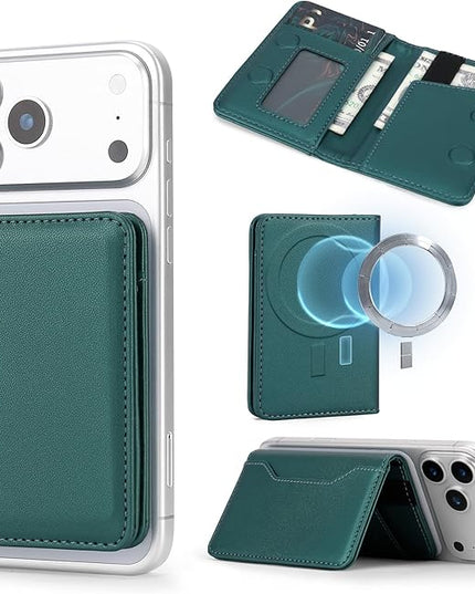 ASAPDOS for MagSafe Wallet,Magnetic Card Holder RFID Blocking Wallet with 5 Card Slots & Cash Pocket for iPhone 17/16/ 15/14/ 13/12/ Pro/Max/Plus/Air Blue Green