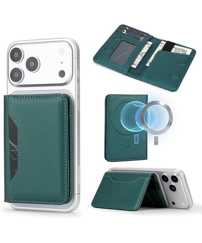 ASAPDOS for MagSafe Wallet,Magnetic Card Holder RFID Blocking Wallet with 5 Card Slots & Cash Pocket for iPhone 17/16/ 15/14/ 13/12/ Pro/Max/Plus/Air Blue Green