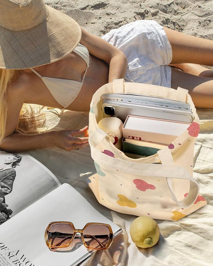 Aesthetic Canvas Tote Bag - Reusable Shoulder Tote Bag for Women Lady Casual Vacation, Shopping, Work, Gym