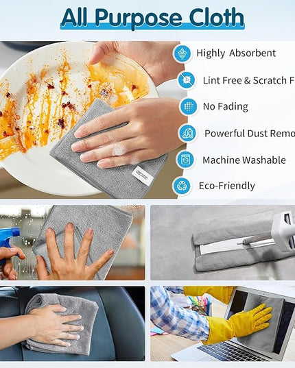FIXSMITH Grey Microfiber Cleaning Cloth -Pack of 24, Highly Absorbent Cleaning Rags, 16"X12" All Purpose Cleaning Towels for Housekeeping, Kitchen, Car, Lint Free and Reusable Microfiber Towels