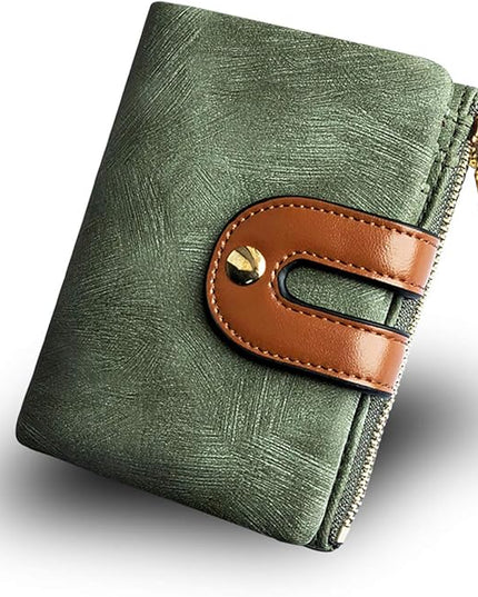 AOXONEL Women's Rfid Small Bifold Leather Wallet Ladies Mini Zipper Coin Purse id card Pocket,Slim Compact Thin