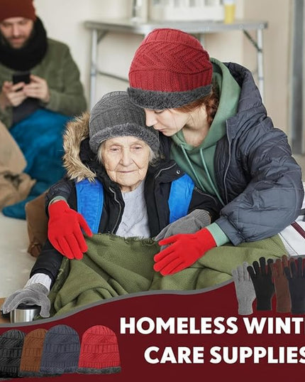 Suhine 40/110 Pcs Winter Hats and Gloves Bulk for Men Women Fleece Lined Beanie & Glove Set Unisex Hats Gloves for Homeless