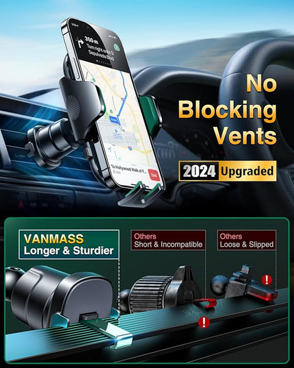 VANMASS [True Military-Grade] Car Phone Holder [Strongest Suction & Clip] Cell Phone Mount for Dashboard Windshield Vent Truck Accessories Cradle Dash Stand for iPhone 15 14 13 12 Android,Green