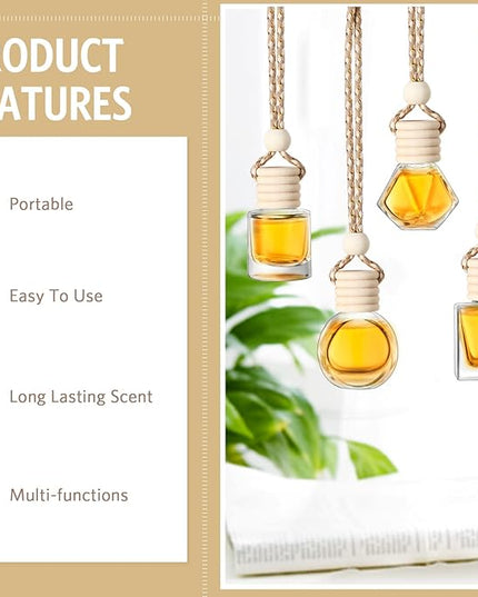 BOTO 100 Pcs Oil Air Freshener Diffuser with Wooden Cap Empty Essential Diffuser Aromatherapy Car Fresheners Clear Car Fragrance Holder Pendant Aesthetic Decor Hanging Perfume Bottle (Various Style)