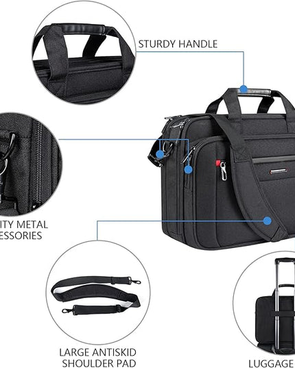 VANKEAN Laptop Briefcase Premium Laptop Case Fits Up to 17.3 Inch Business Shoulder Bag Laptop Expandable Water-Repellent Messenger Bag for Men/ Women Computer Bag for Travel/ Business/ Black