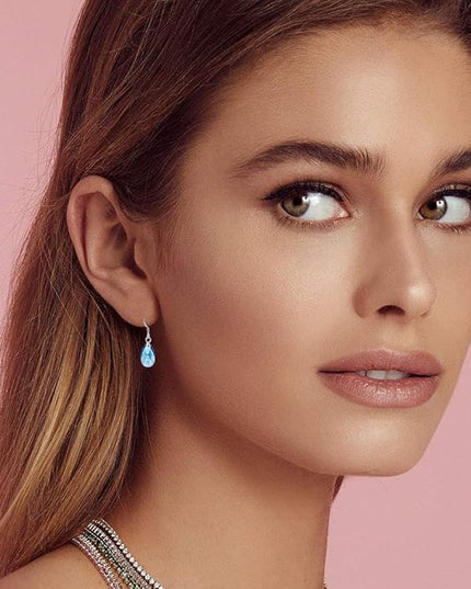 Teardrop Austrian Crystal Drop Dangle Earrings for Women 925 Sterling Silver Hook Hypoallergenic Jewelry