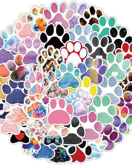 Colorful Paw Print Vinyl Stickers, 50 PCS Waterproof Assorted Pattern Icon Decals for Laptops, Scrapbooking, Journals, Notebooks, Water Bottles, Suitcases, Phones & DIY Decor