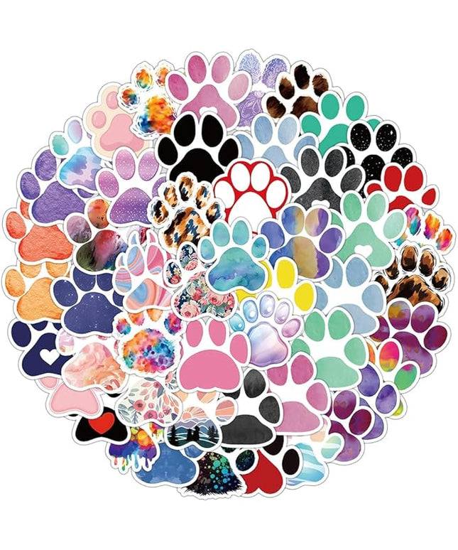 Colorful Paw Print Vinyl Stickers, 50 PCS Waterproof Assorted Pattern Icon Decals for Laptops, Scrapbooking, Journals, Notebooks, Water Bottles, Suitcases, Phones & DIY Decor
