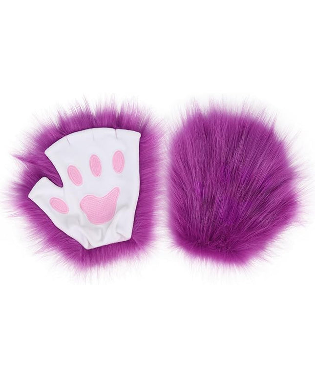 HAOAN Wolf Paw Gloves Faux Fur Cat Fingerless Mittens Winter Warm Cosplay Halloween Fancy Party Costume Accessories