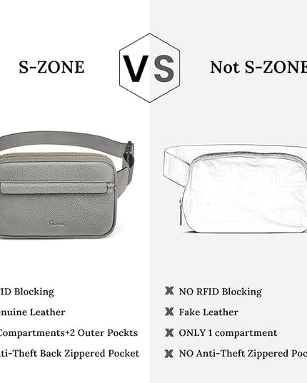 S-ZONE Fanny Packs for Women Genuine Leather RFID Blocking Crossbody Bags Purses Sling Waist Chest Bag Gifts Travel Running Adjustable Strap Men