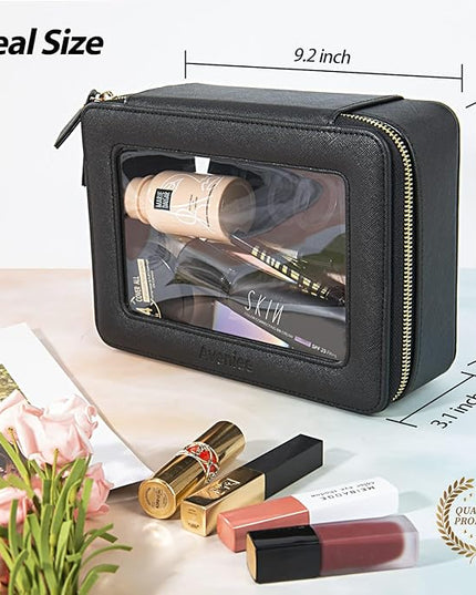 Aveniee Clear Makeup Bag Organizer,Large Travel Toiletry Bag for Women, Waterproof Cosmetic Pouch with Zippers,Car Organizers and Storage Case for Accessories,Black