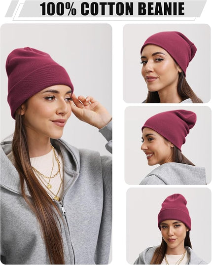 100% Cotton Beanie Hat- Unisex Ultra Soft Winter Warm Stretch Knit Cuffed Hats Fisherman Beanies Skull Cap