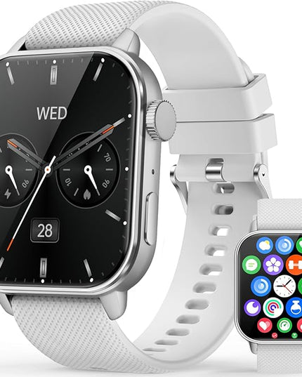 Smart Watch for Men Women, 1.85'' AMOLED HD Fitness Watch with 120+ Sports Modes, Bluetooth Call/Heart Rate/Sleep Monitor/Pedometer, Smartwatch for Android iOS, IP68 Waterproof, Silver