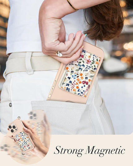 Shorogyt for Magnetic Phone Wallet Compatible with Magsafe Card Holder -Cute Luxury Slim Leather Mag Wallets for Women Fit 4 Cards,for iPhone 17/16/15/14/13/12 Series for Apple RFID Magnet, Watercolor