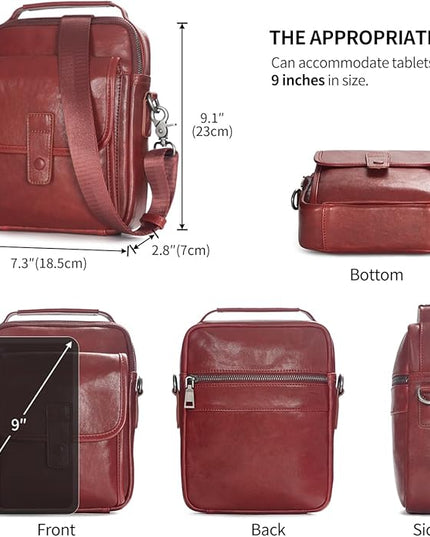 Augus Leather Small Messenger Bag For Men Crossbody Handbag Shoulder Sling Travel Bags for Men Purse Daypack Magnetic Buckle