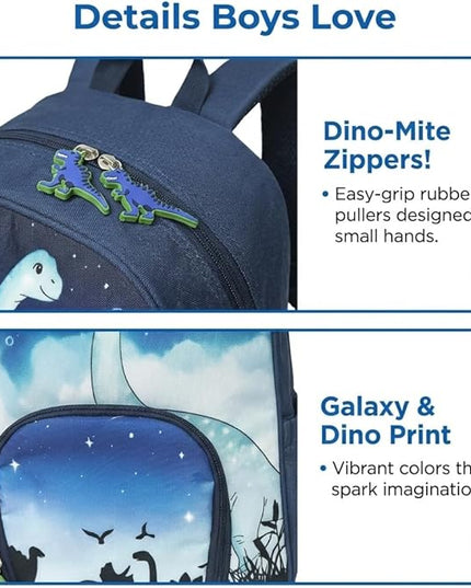 Kids Backpack for Boys and Girls, Kindergarten School Bag with Chest Strap (Galaxy Dino, 14 Inch)