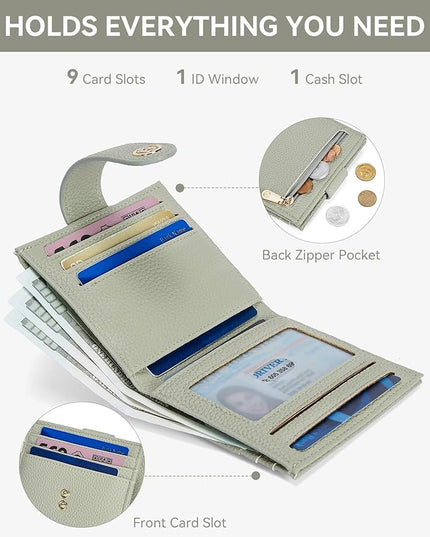 BOSTANTEN Slim Wallet for Women Small RFID Blocking Credit Card Holder Leather Bifold Wallets with Zipper Coin Pocket Light Green