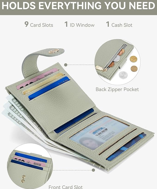 BOSTANTEN Slim Wallet for Women Small RFID Blocking Credit Card Holder Leather Bifold Wallets with Zipper Coin Pocket Light Green