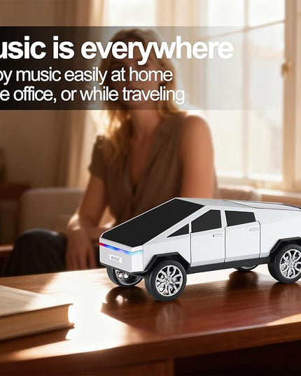 Futuristic Pickup Truck Replica Bluetooth Speaker with LED Display Screen – TWS Stereo, FM, USB/TF Playback, LED Lights, Built-in Mic, Gift for Car Lovers & Tech Fans (Silver)