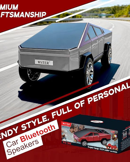 Futuristic Shapes Truck Bluetooth Speaker with LED Display Screen – TWS Stereo, FM Radio, USB/TF Playback, LED Headlights, Built-in Mic, Gift for Car Lovers, Model Collectors & Tech Fans (Silver)